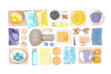 spa and massage elements on white background 
