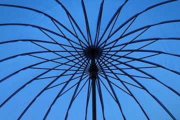 close up of blue opened umbrella