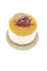cheesecake decorated with lemon and strawberry