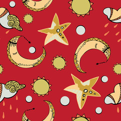 Seamless pattern with the moon , the stars , the sun 5