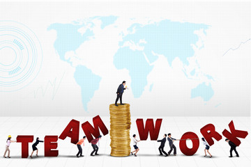 Workers connecting a teamwork text