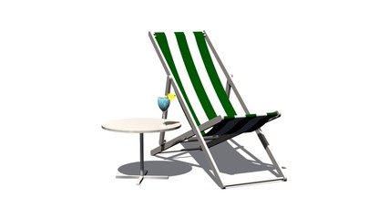 Deck chair and Table with cocktai l- isolated