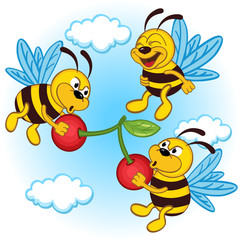 bee and cherry - vector illustration, eps