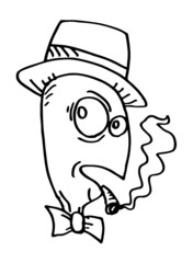 Draw of face doll smoking