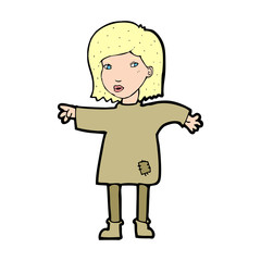 cartoon woman in patched clothing