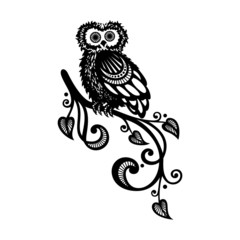 Vector Decorative Owl on Ornate Branch