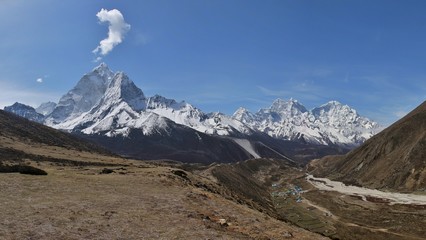 Pheriche and snow capped Ama Dablam