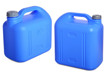 Set blue plastic canister isolated on white