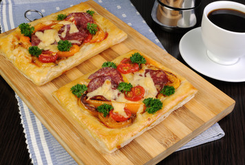 Mini pizza with salami