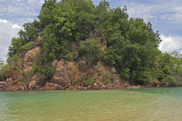 Karst rock formations  in the Bay of Phang Nga, Thailand, Southeast Asia