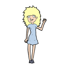 cartoon happy woman waving