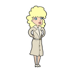 cartoon woman in trench coat