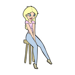 cartoon pretty girl on stool