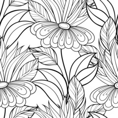 Vector Seamless Monochrome Floral Pattern