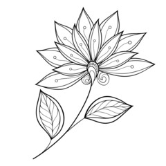 Vector Beautiful Monochrome Contour Flower