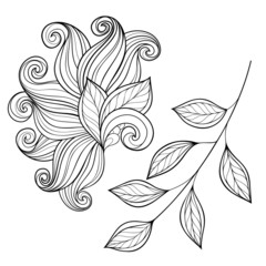 Vector Set of Monochrome Contour Leaves