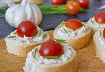 light food consist of bread pieces and vegetable