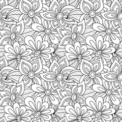 Vector Seamless Monochrome Floral Pattern