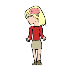 cartoon clever woman shrugging shoulders