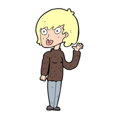 cartoon waving woman