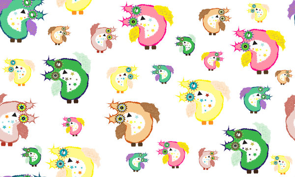 Owl colorful and fluffy pattern