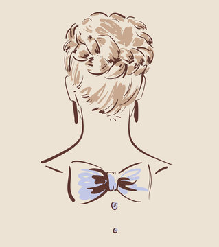 Beautiful woman hairstyle view from back illustration