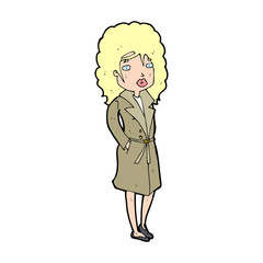 cartoon woman in trench coat