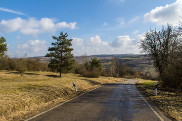 Fototapeta na wymiar Spring landscape / Spring landscape with a road in the foreground