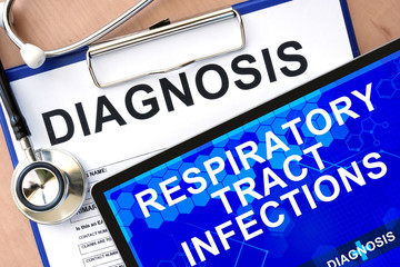 Form with word diagnosis and tablet with Respiratory tract infections