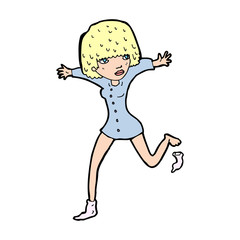 cartoon woman kicking off sock