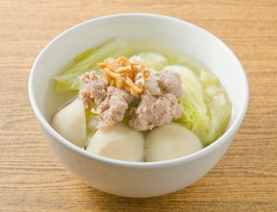 Lettuce Clear Soup with Minced Pork and Fish Meat Ball