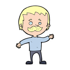 cartoon man with mustache waving