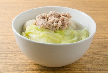 Lettuce Soup with Minced Pork and Fish Meat Ball