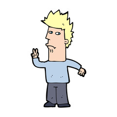 cartoon man giving peace sign
