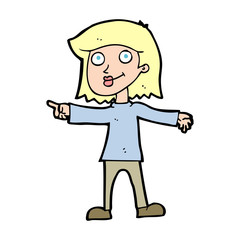 cartoon happy woman pointing