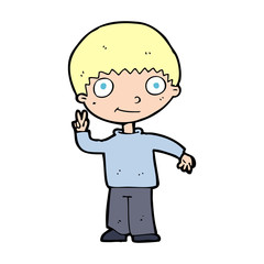 cartoon boy giving peace sign