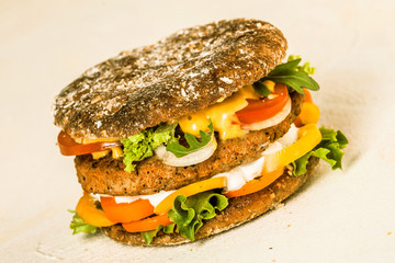 Burger with Patty, Cheese and Fresh Veggies