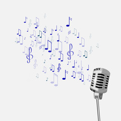 Fototapeta premium retro microphone and musical notes.