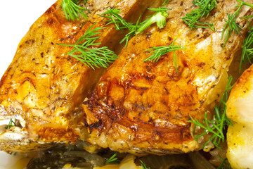 baked fish, close-up