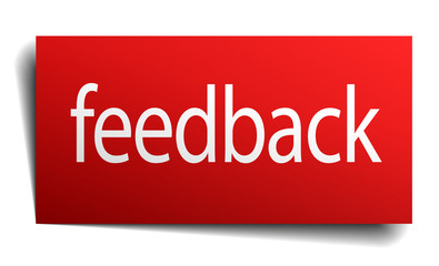 feedback red square paper sign on white background
