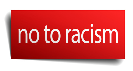 no to racism red square isolated paper sign on white