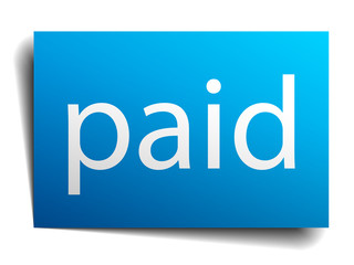 paid blue paper sign on white background