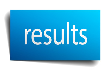 results blue paper sign on white background