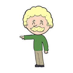 cartoon man with mustache pointing