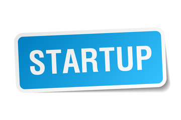 startup blue square sticker isolated on white