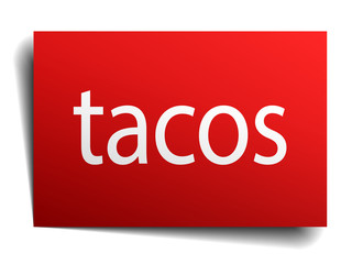 tacos red square paper sticker isolated on white