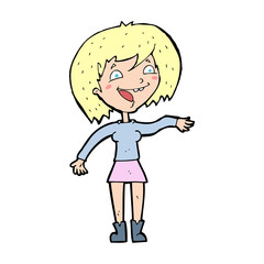 cartoon waving woman