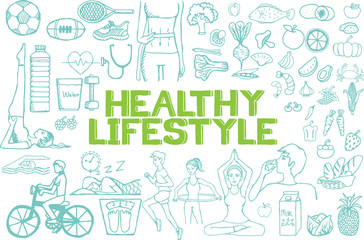 Hand drawn about healthy lifestyle on white background.