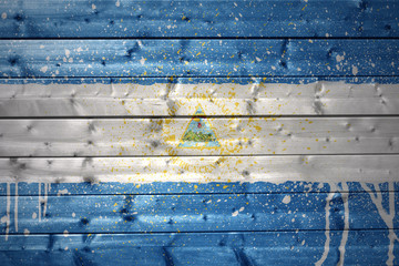 painted nicaraguan flag on a wooden texture