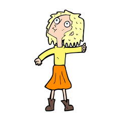 cartoon woman looking up to the sky